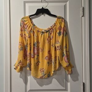 Forever 21 Contemporary Floral Yellow Women's Off Shoulder Top Size Small
